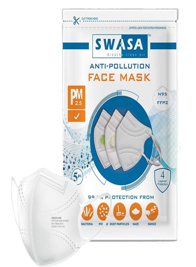 SWASA - Breathe clean air PM 2.5, UV Sterile N95 And FFP2 Nanofiber Filtration Mask (White) - Pack Of 5 - Image 1
